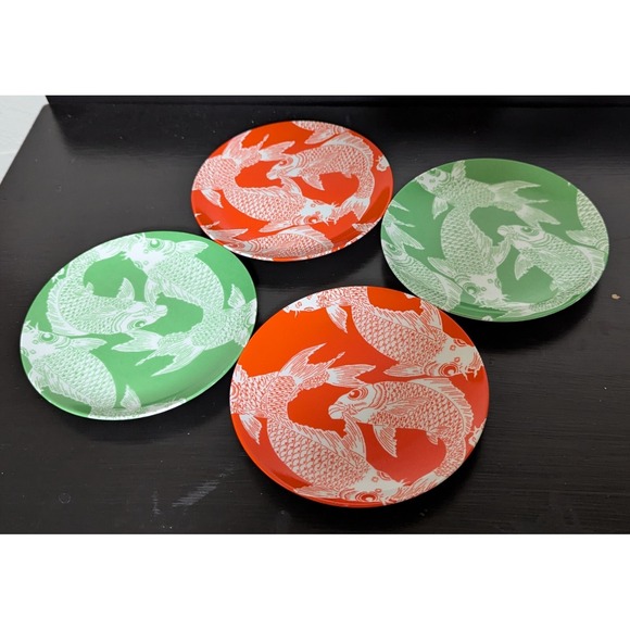 Vintage Fitz & Floyd FF Dessert Plates Koi Fish Tangerine (2) Green‎ (2) - Picture 3 of 9